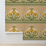 Vintage Art Nouveau Yellow Bouquets Medallion Deco Wallpaper<br><div class="desc">Art Nouveau style. Alternating large and small stylised green scroll medallions. Inside the large medallions are large bouquets of yellow flowers. There is a singular flower in each small medallion.</div>