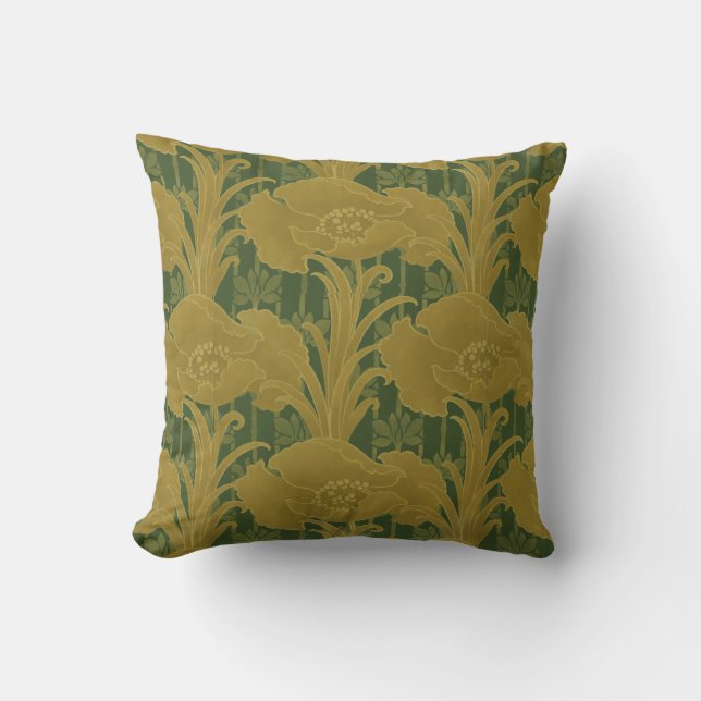 Vintage Art Nouveau Yellow Poppies Pattern Cushion (Front)