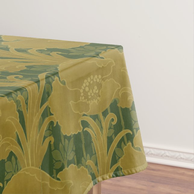 Vintage Art Nouveau Yellow Poppies Pattern Tablecloth (In Situ)