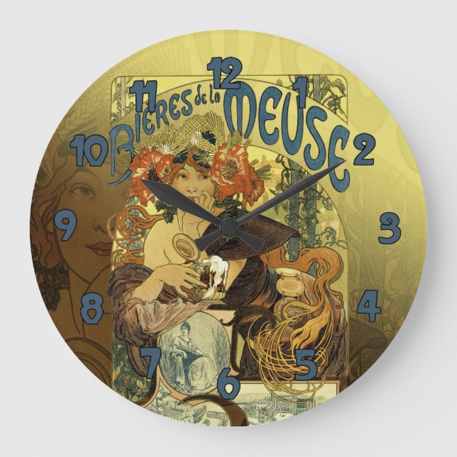Vintage Art Noveau Poster Art Meuse Large Clock (Front)