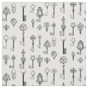 Vintage Art of Antique Victorian Era Keys Pattern Fabric