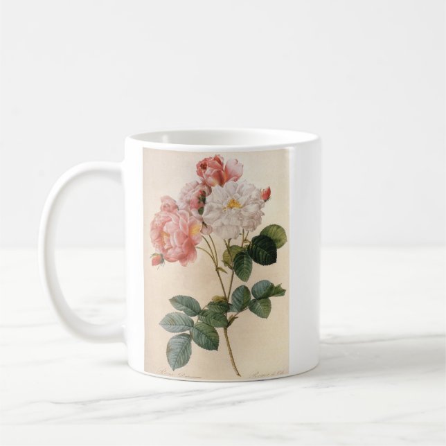 Vintage Art Pink Rose Flower Mug (Left)