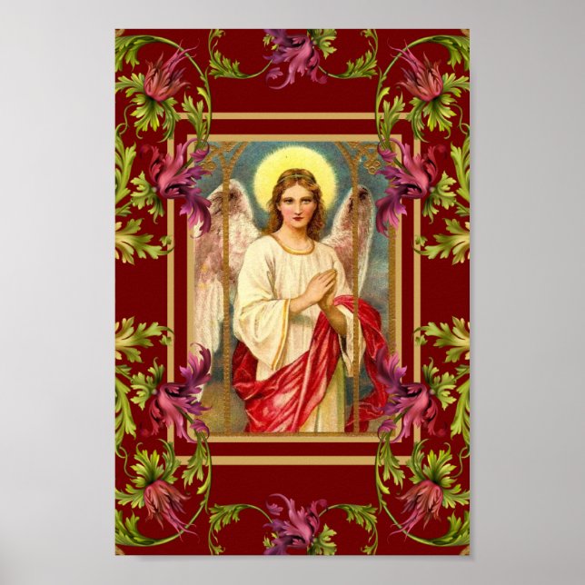 Vintage Art Poster Angel Floral Religious (Front)