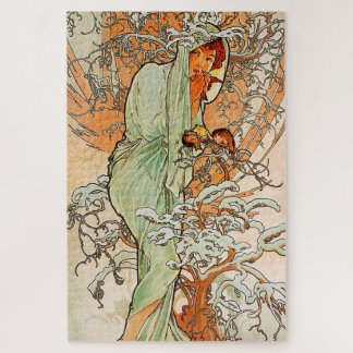 Vintage Art Poster Winter by Alphonse Mucha Jigsaw Puzzle