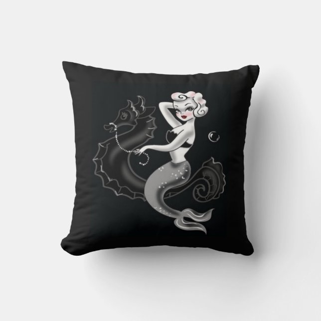 vintage art print mermaids seahorse pillow (Front)