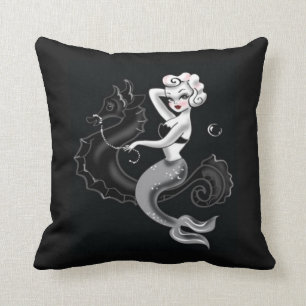 vintage art print mermaids seahorse pillow
