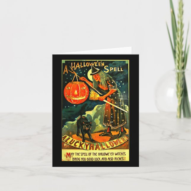 Vintage Art Retro Halloween Witch  Card (Front)