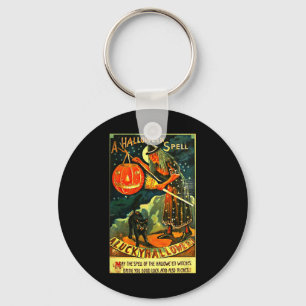 Vintage Art Retro Halloween Witch Key Ring