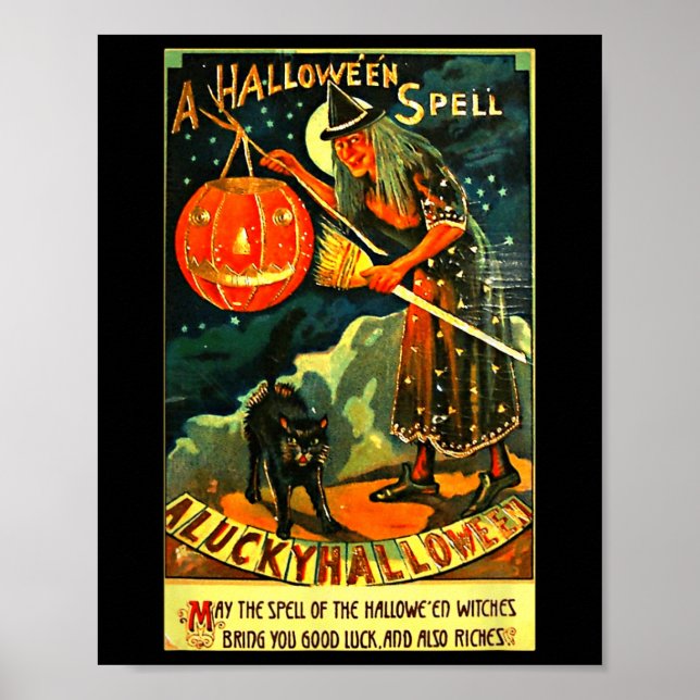 Vintage Art Retro Halloween Witch  Poster (Front)