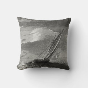 Vintage Art Sailboat Themed Throw Pillow