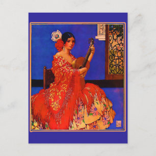 Vintage Art Senorita with Guitar Notecards Postcard