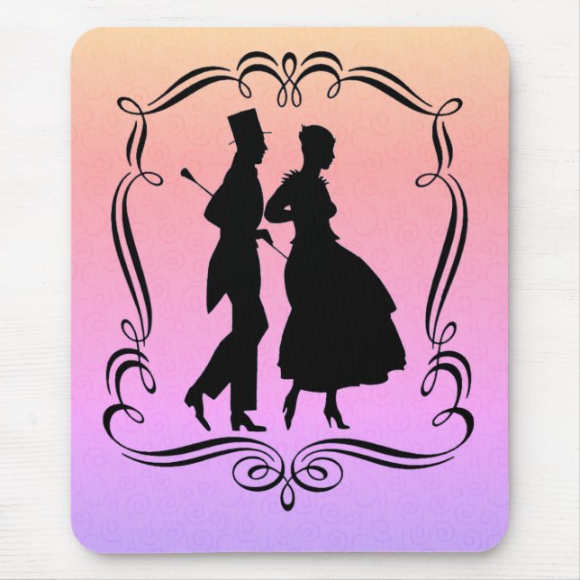 Vintage Art Silhouette Elegant Couple Mouse Mat (Front)