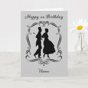 Vintage Art Silhouette Man Woman Birthday Card