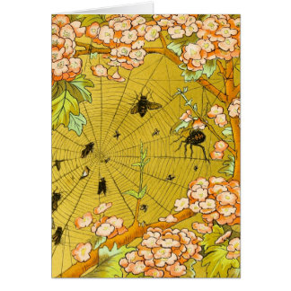 Vintage Art Spider web in flowering tree