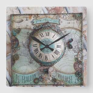 Vintage art square wall clock