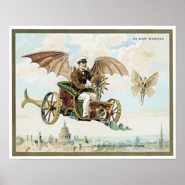 vintage art steam punk flying machines poster (Front)