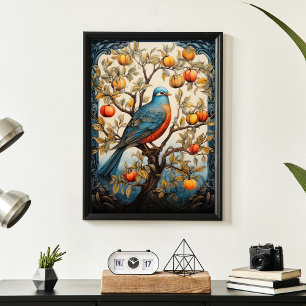 Vintage Art Style Bird in a Tree Poster