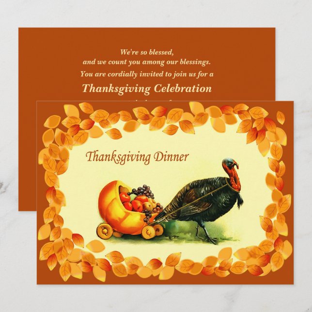 Vintage Art Thanksgiving Dinner Invitations (Front/Back)