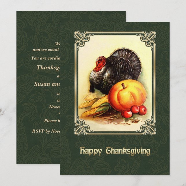 Vintage Art Thanksgiving Dinner Invitations (Front/Back)