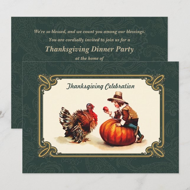 Vintage Art Thanksgiving Dinner Invitations (Front/Back)