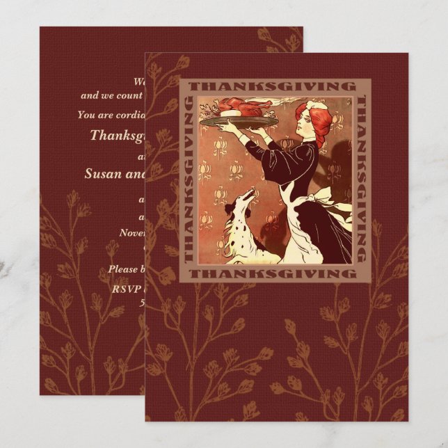 Vintage Art Thanksgiving Dinner Invitations (Front/Back)