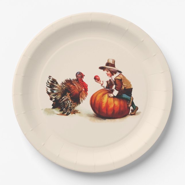 Vintage Art Thanksgiving Paper Plates (Front)