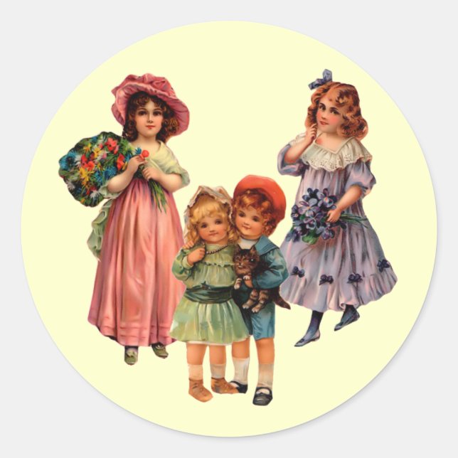 Vintage Art Victorian Children  Classic Round Sticker (Front)