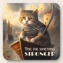 Vintage Art Warrior Cat Liquor Espresso Coaster