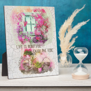 Vintage art watercolor bicycle window decoupage   plaque