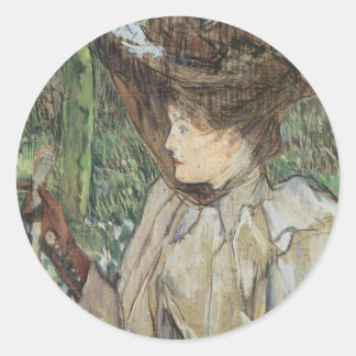 Vintage Art, Woman with Gloves by Toulouse Lautrec Classic Round Sticker