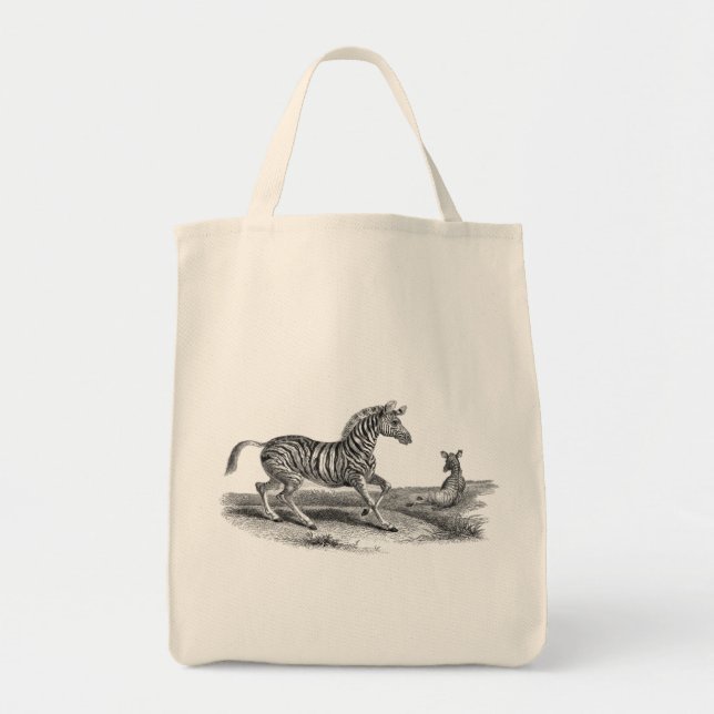 Vintage Art Zebra And Foal Animal Tote Bag (Front)