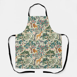 Vintage art, zebras giraffes, flamingo, birds, lio apron