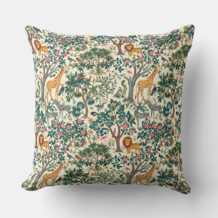 Vintage art, zebras giraffes, flamingo, birds, lio cushion