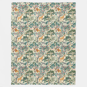 Vintage art, zebras giraffes, flamingo, birds, lio fleece blanket