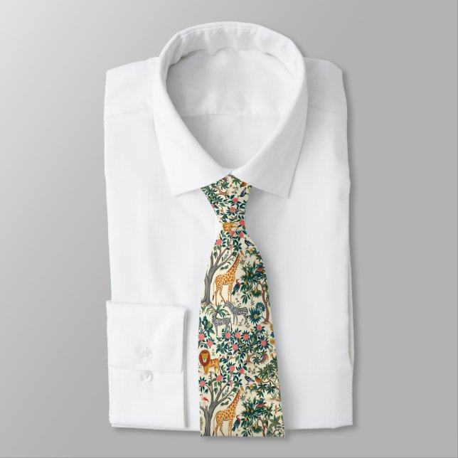 Vintage art, zebras giraffes, flamingo, birds, lio tie (Tied)