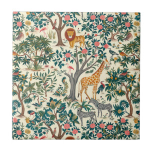 Vintage art, zebras giraffes, flamingo, birds, lio tile