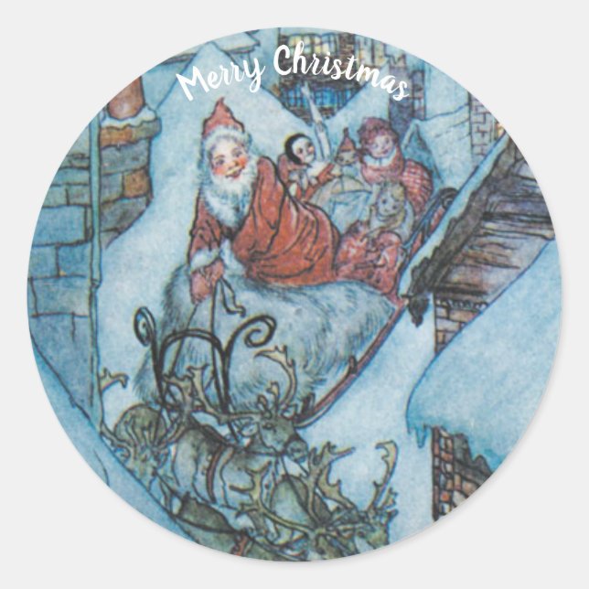 Vintage Arthur Rackham Christmas Greetings Classic Round Sticker (Front)
