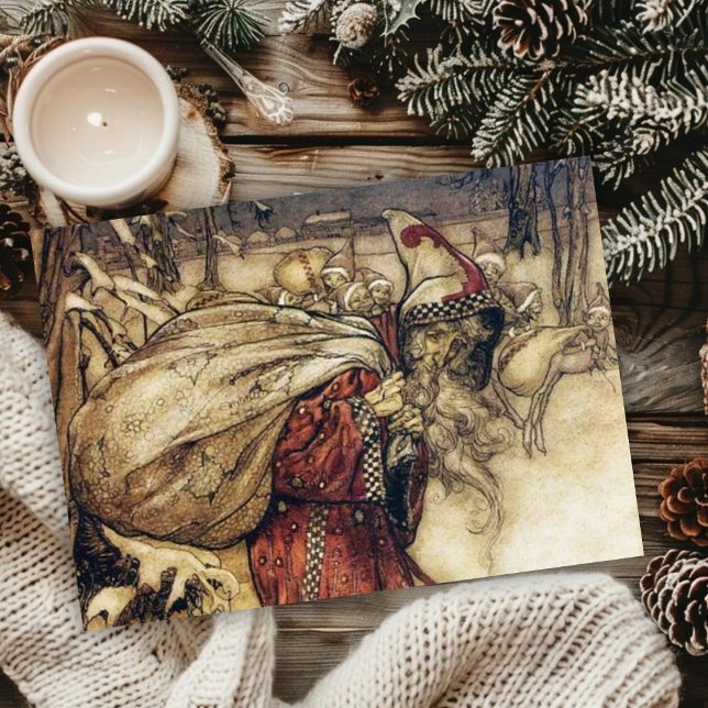 Vintage Arthur Rackham Christmas Santa Greetings Holiday Card (Creator Uploaded)