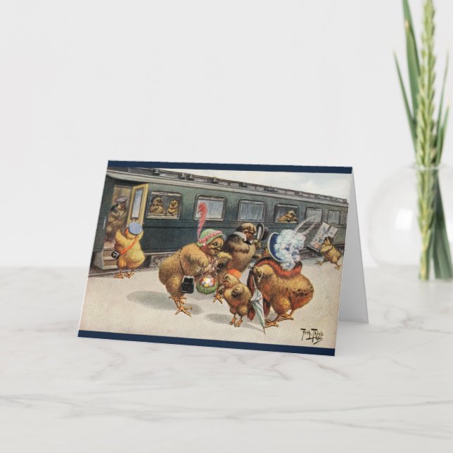 Vintage Arthur Thiele Easter Card - Chicks & Train (Front)