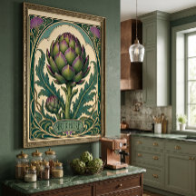 Vintage Artichoke Art Nouveau Style Kitchen Art