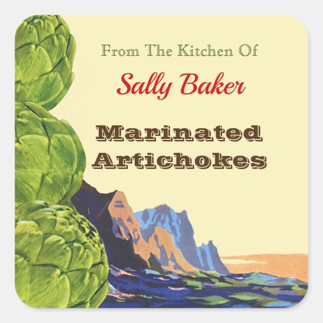 Vintage Artichokes Editable Recipe Square Sticker (Front)