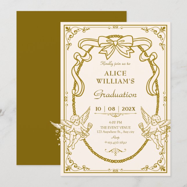 Vintage artistic baroque graduation invitation (Front/Back)