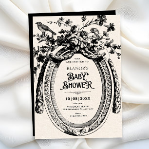 Vintage artistic botanical rustic baby shower invitation