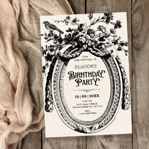 Vintage artistic botanical rustic birthday invitation