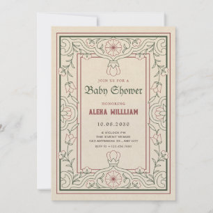 Vintage artistic floral art frame baby shower invitation