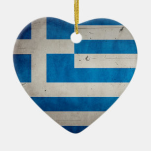 Vintage Artistic Grunge Greece Flag Ceramic Tree Decoration