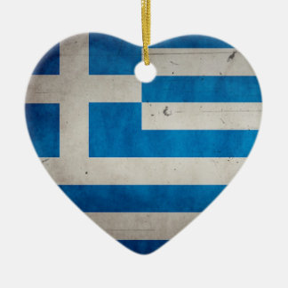 Vintage Artistic Grunge Greece Flag Ceramic Tree Decoration