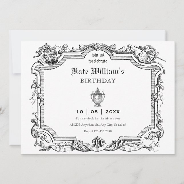 Vintage artistic line art  invitation (Front)