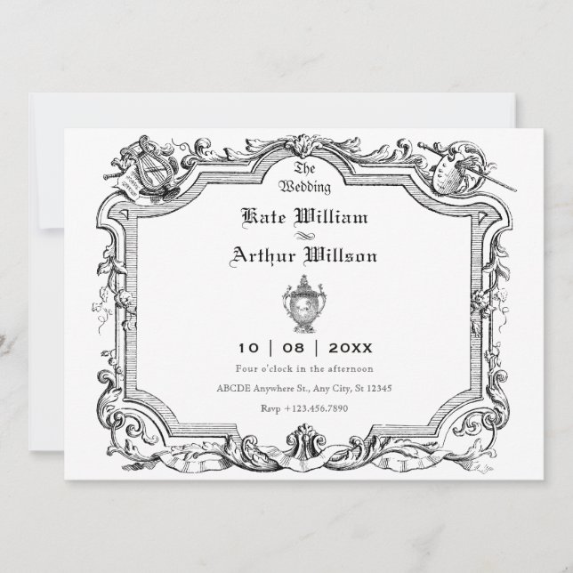 Vintage artistic line art wedding  invitation (Front)