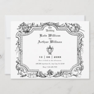Vintage artistic line art wedding  invitation